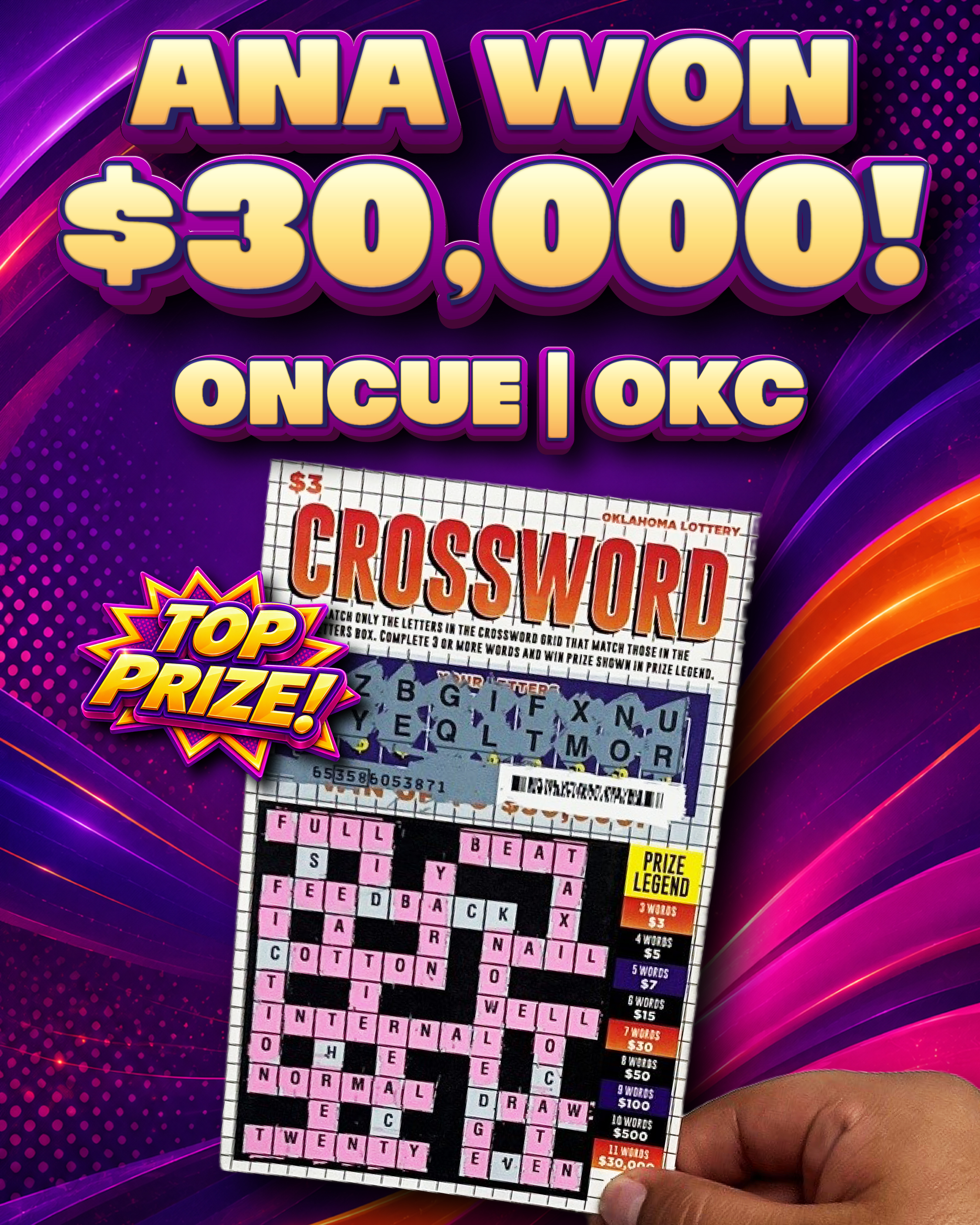 Ana won $30,000!