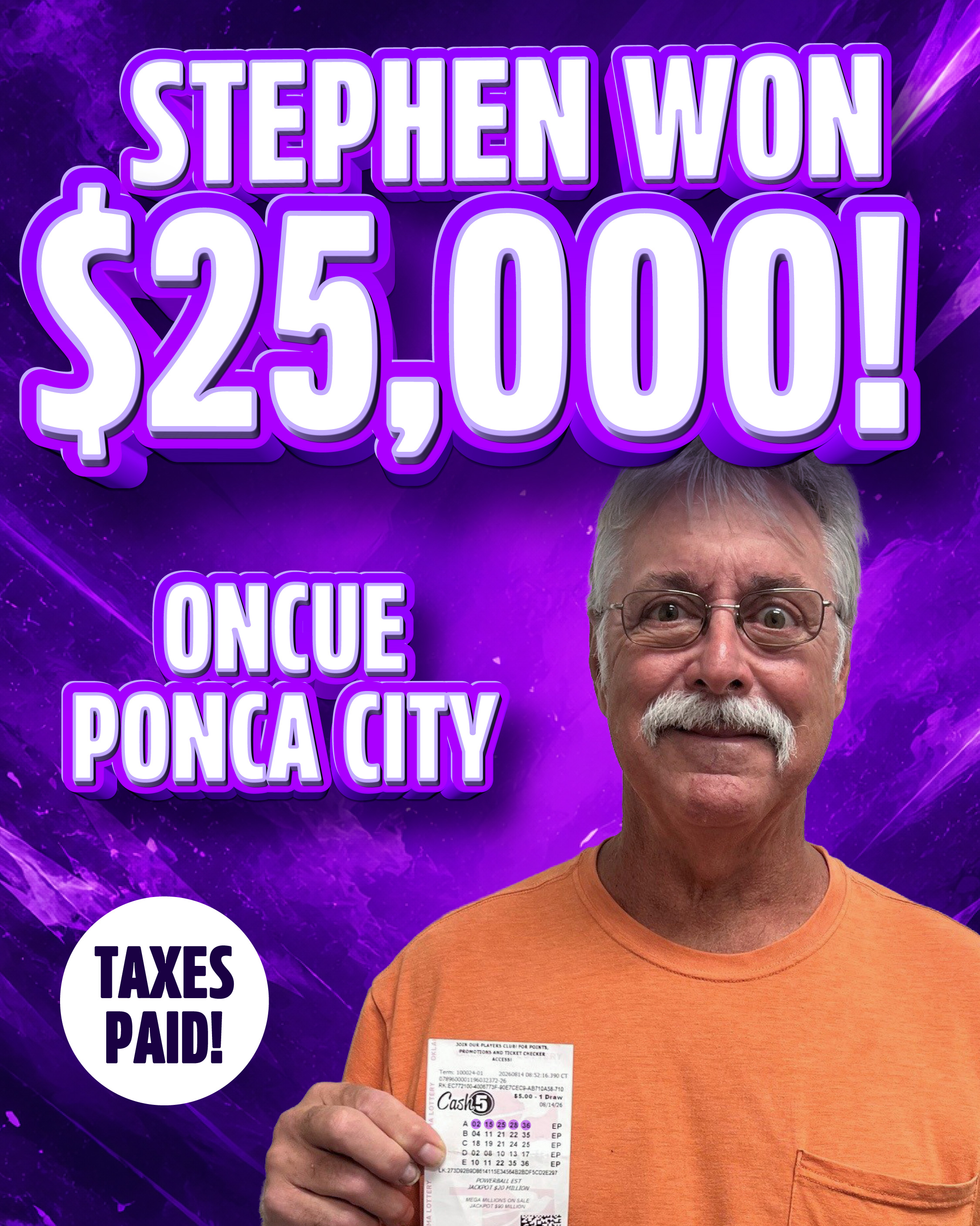 stephen won $25,000!