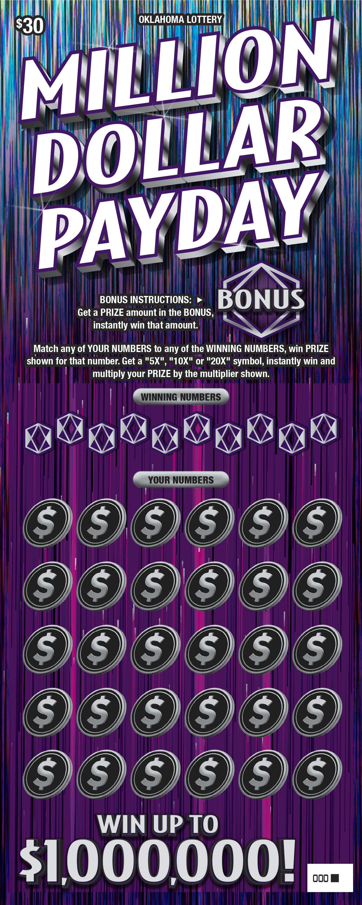 Million Dollar Payday scratch-off ticket from Oklahoma Lottery