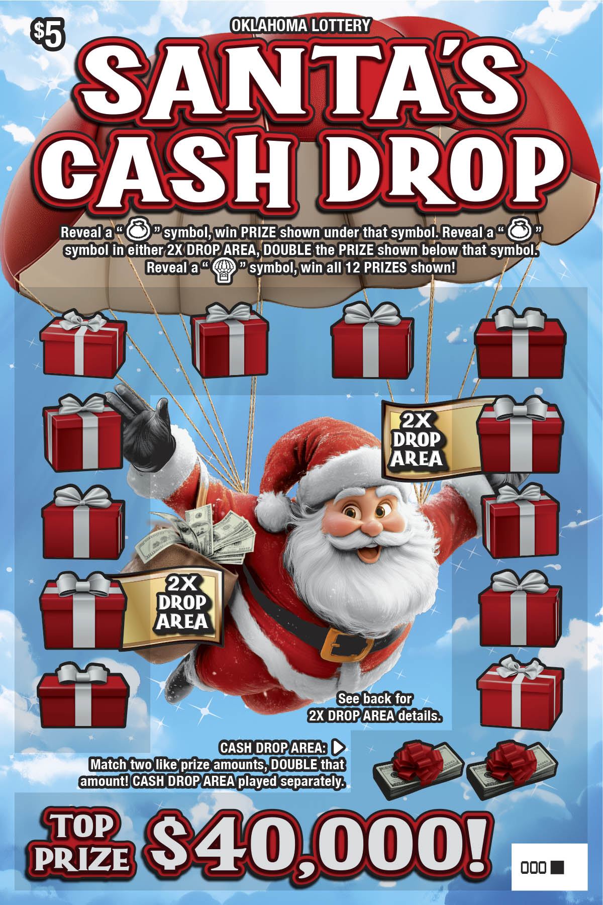 Santa's Cash Drop scratcher ticket from Oklahoma Lottery