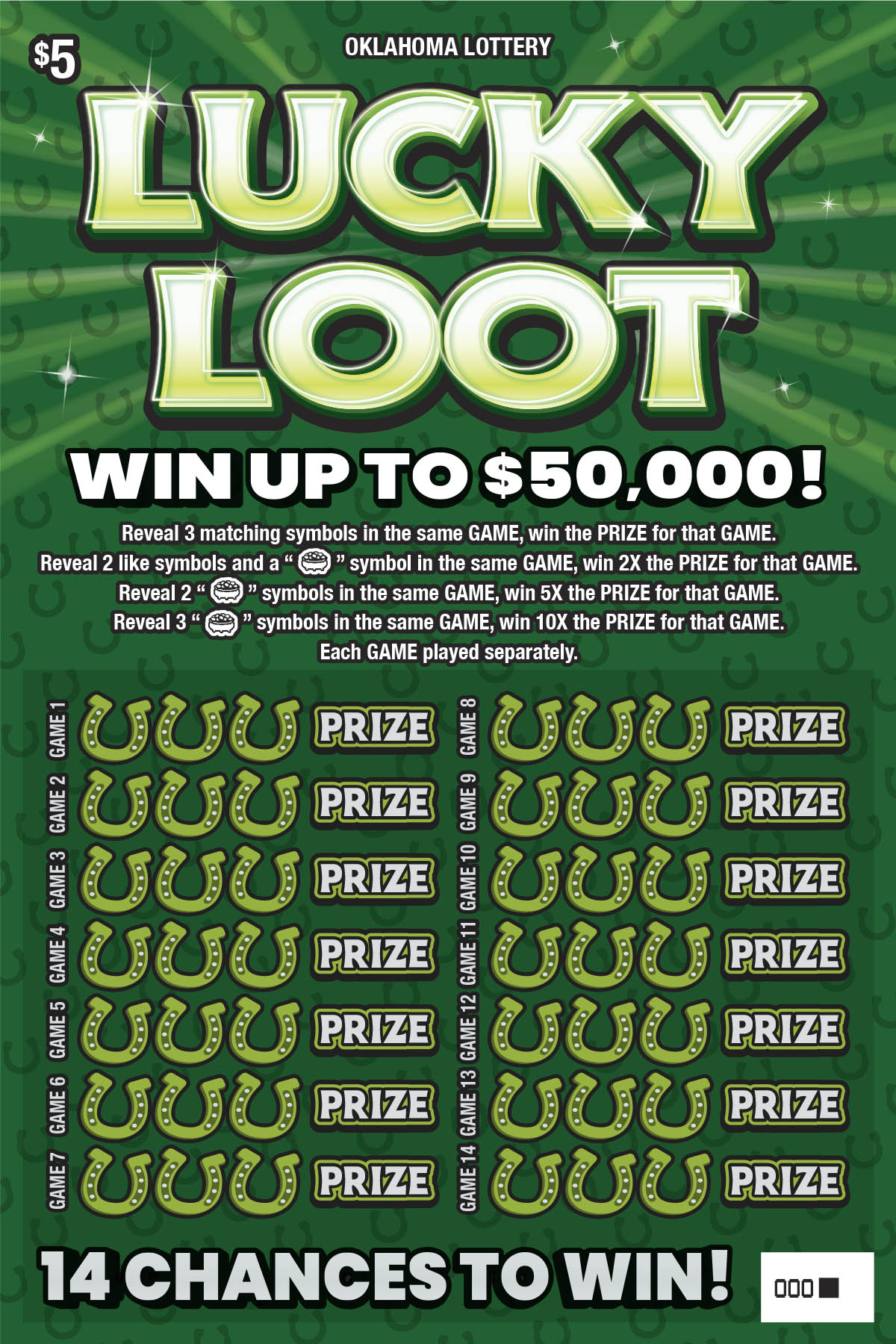 Lucky Loot scratcher ticket from Oklahoma Lottery