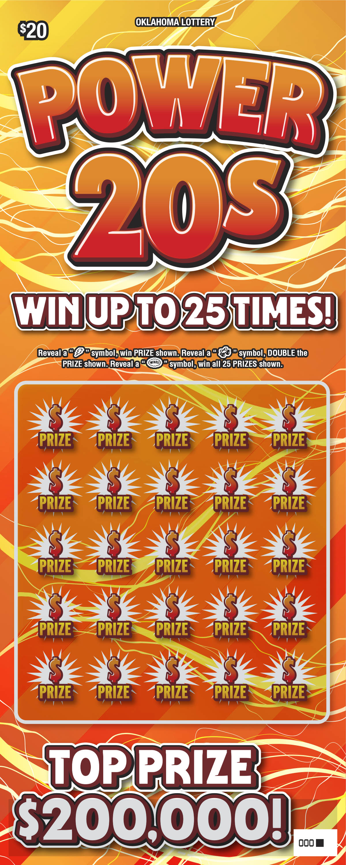 Power 20s scratcher ticket from Oklahoma Lottery