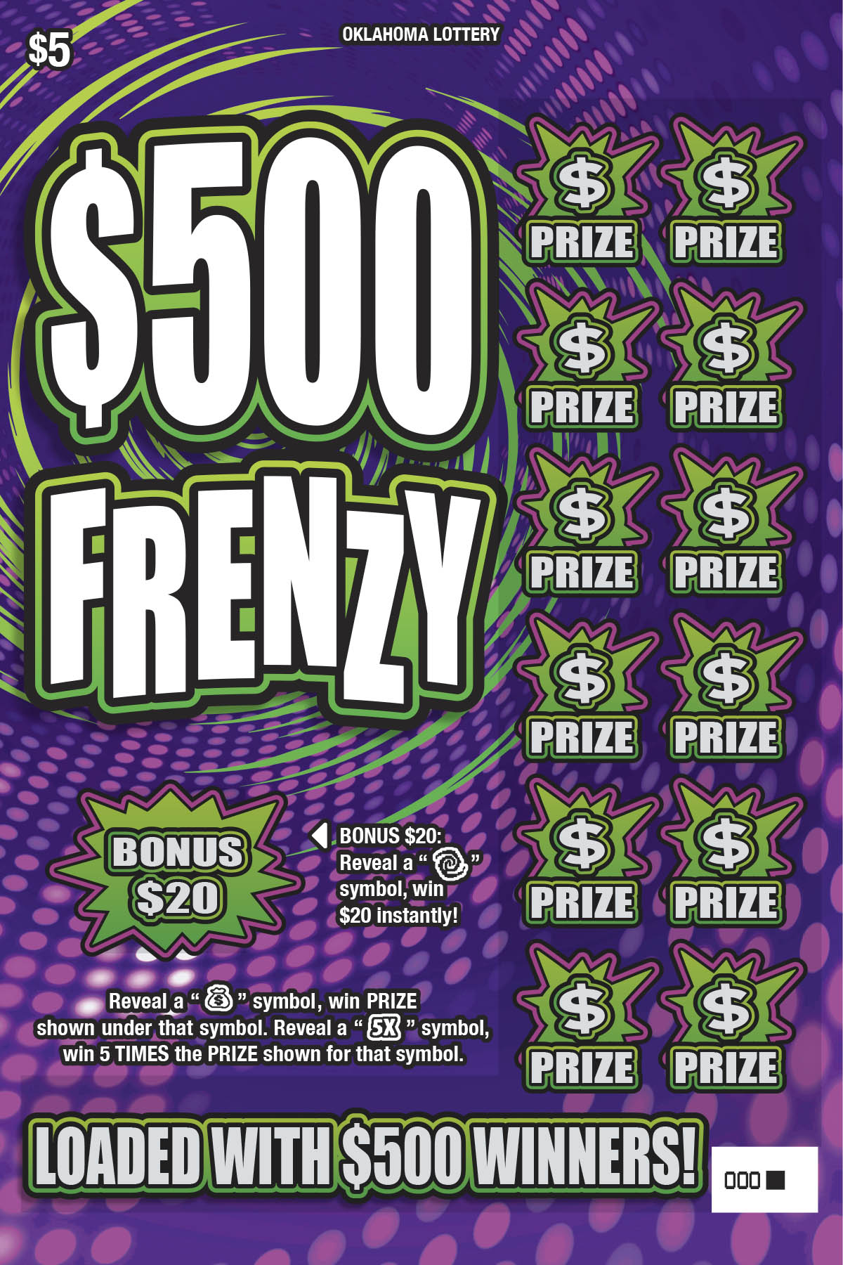 $500 Frenzy scratcher ticket from Oklahoma Lottery
