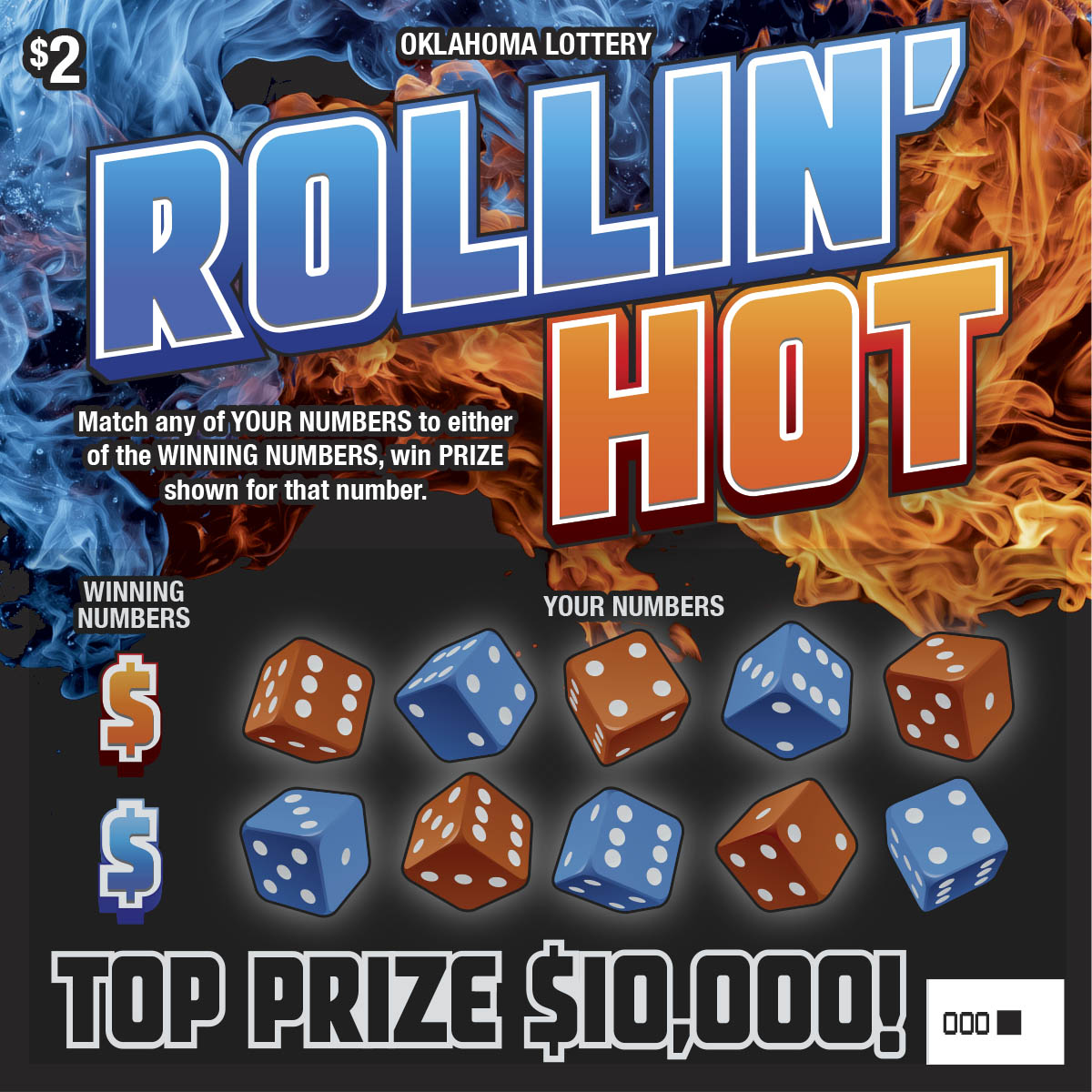 Rollin' Hot scratcher ticket from Oklahoma Lottery