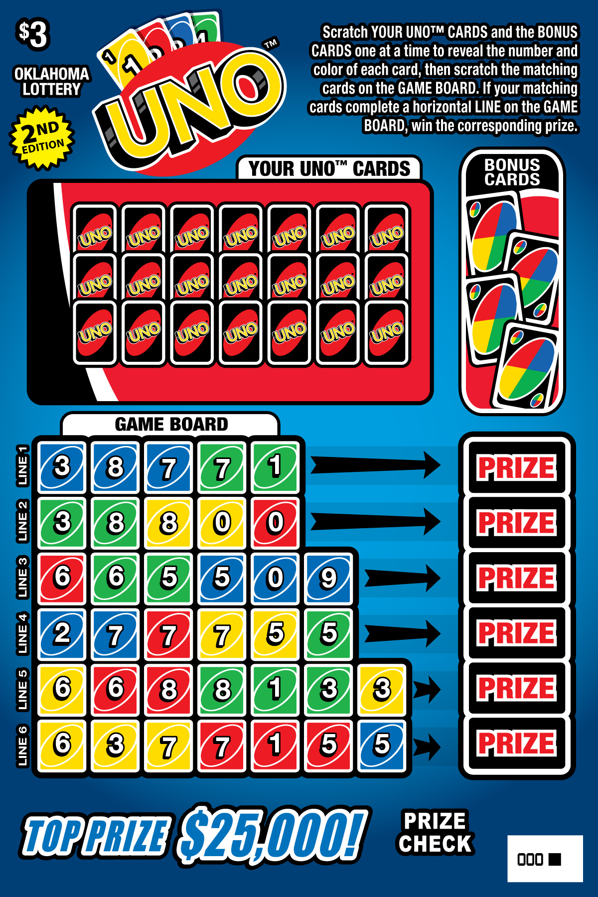 UNO™ scratcher ticket from Oklahoma Lottery