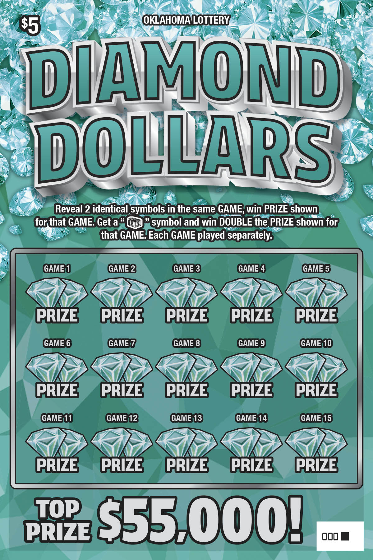 Diamond Dollars scratcher ticket from Oklahoma Lottery
