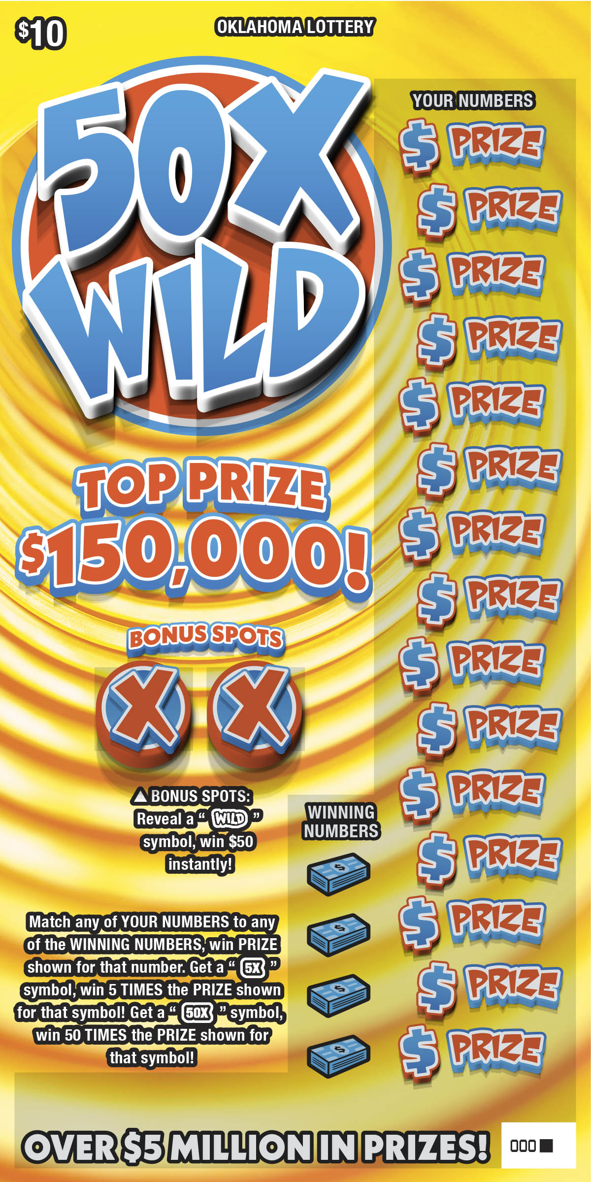 50X Wild scratcher ticket from Oklahoma Lottery