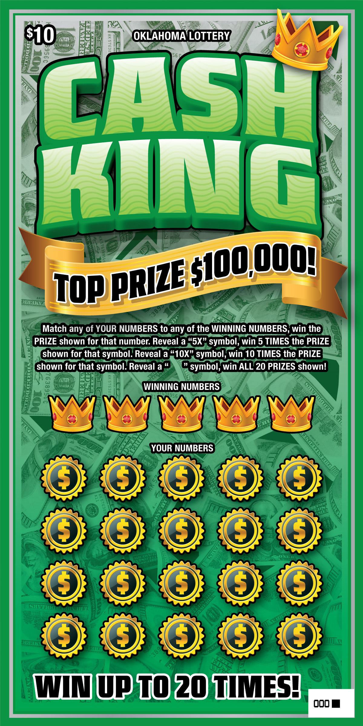 Cash King scratcher ticket from Oklahoma Lottery