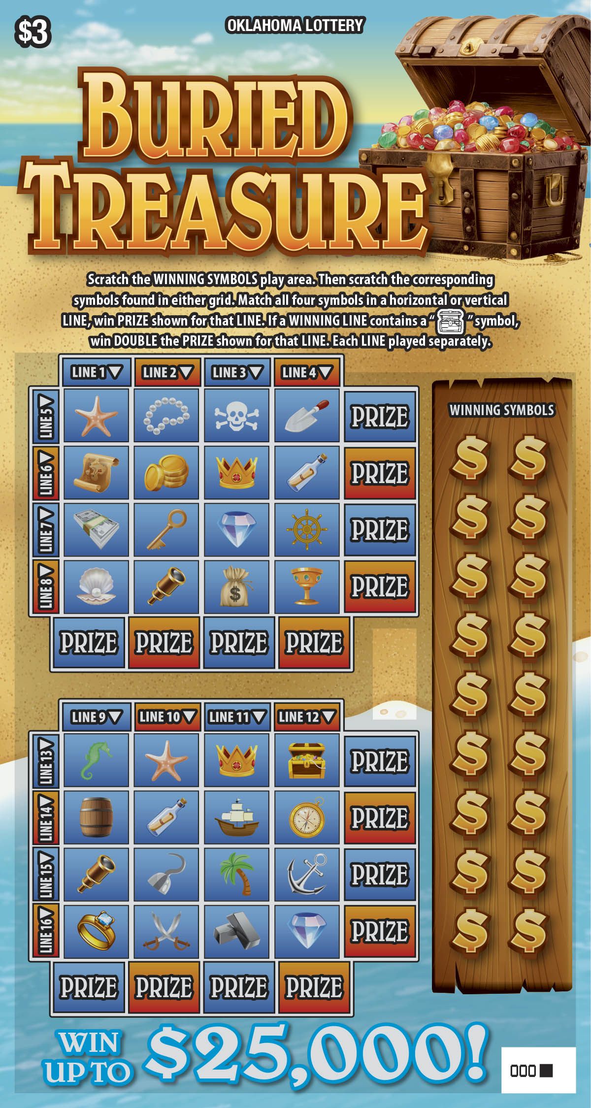 Buried Treasure scratcher ticket from Oklahoma Lottery