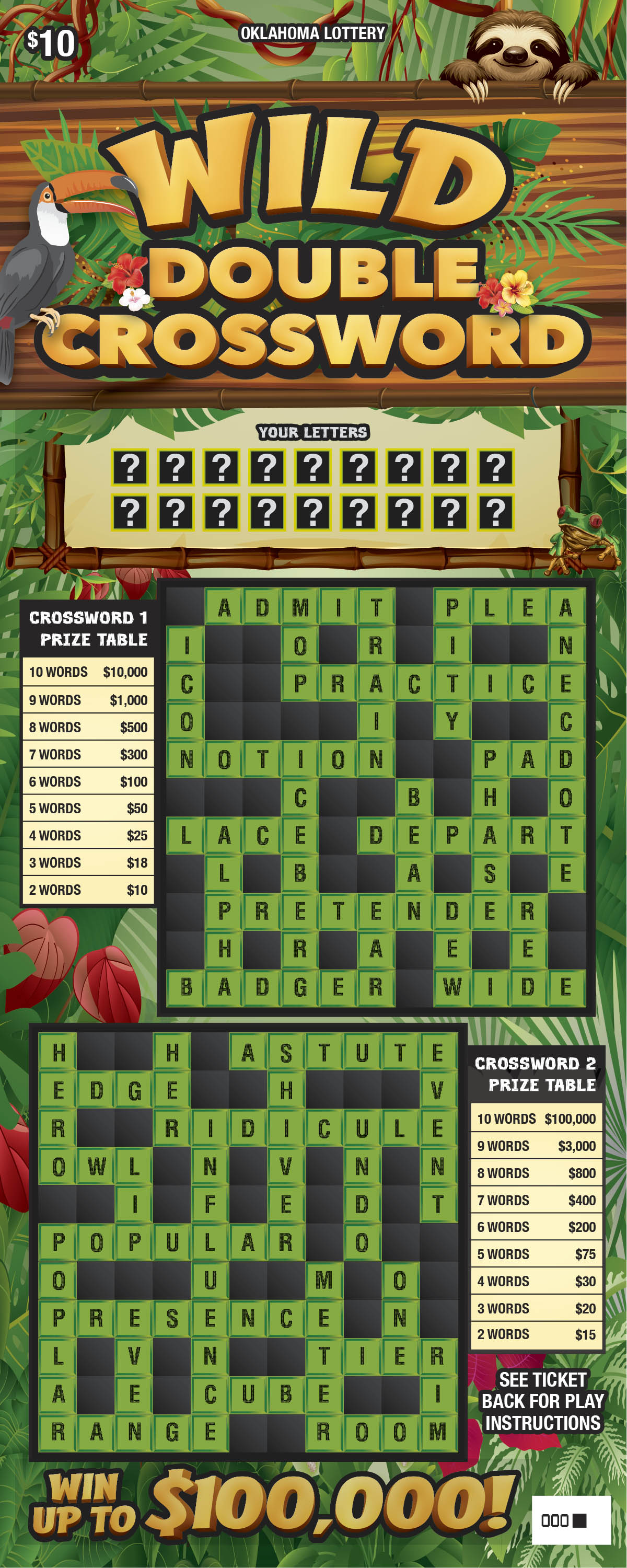 Wild Double Crossword scratcher ticket from Oklahoma Lottery