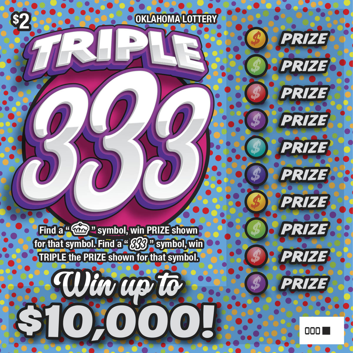 Triple 333 scratcher ticket from Oklahoma Lottery