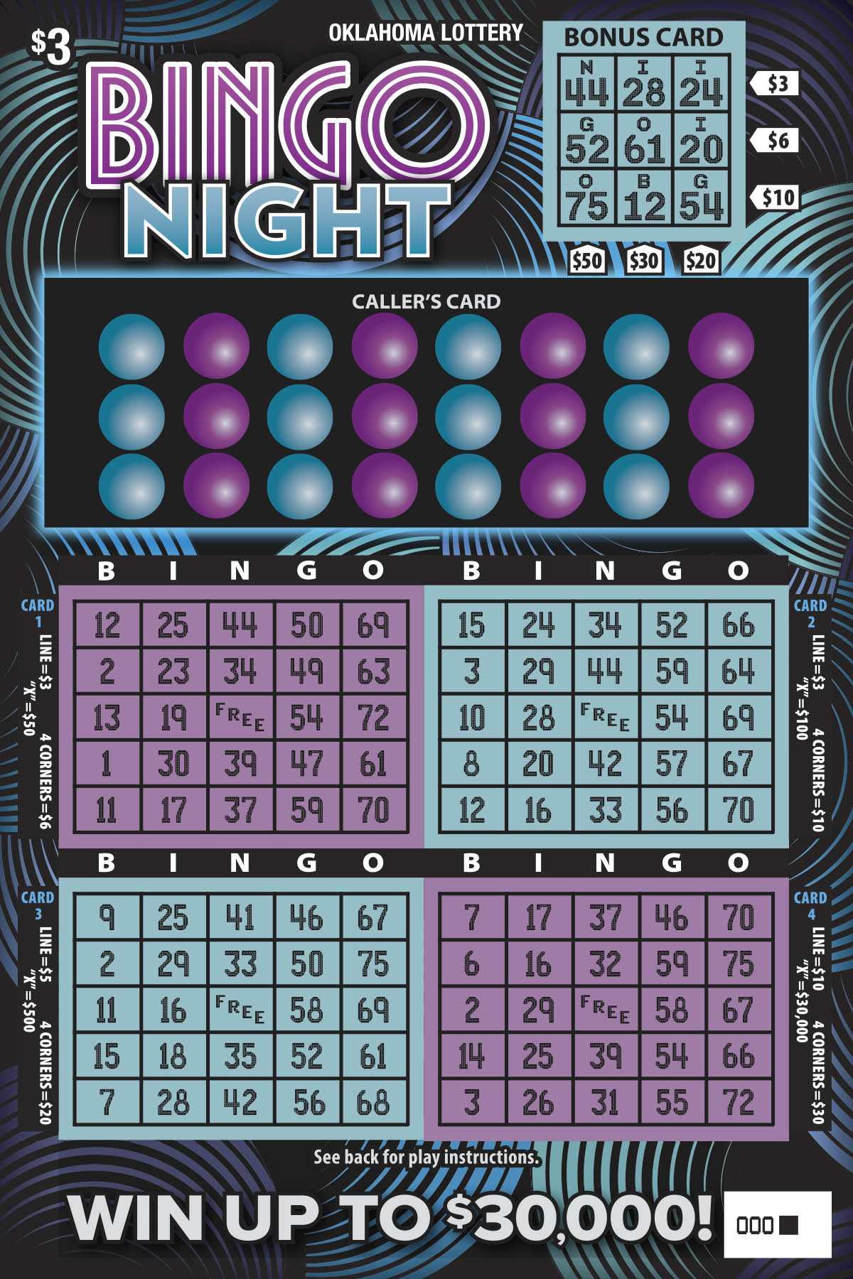 Bingo Night scratcher ticket from Oklahoma Lottery