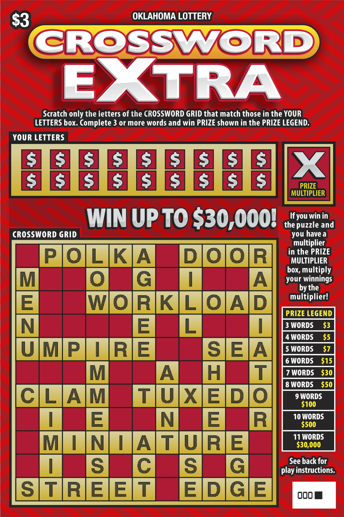 Crossword Extra scratcher ticket from Oklahoma Lottery