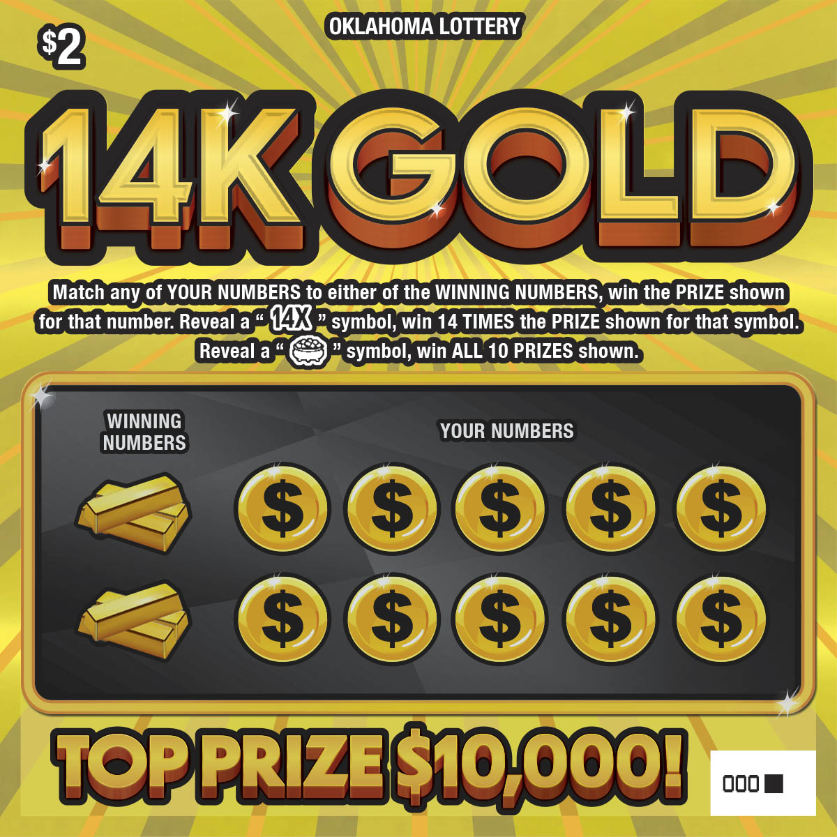 14K Gold scratcher ticket from Oklahoma Lottery