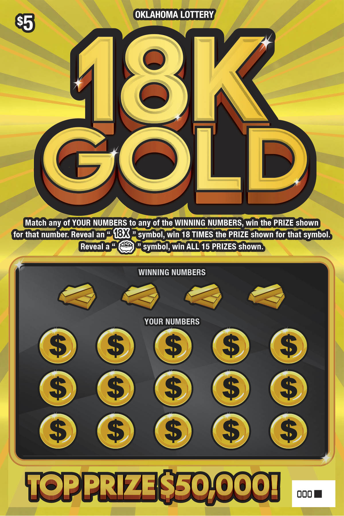 18K Gold scratcher ticket from Oklahoma Lottery