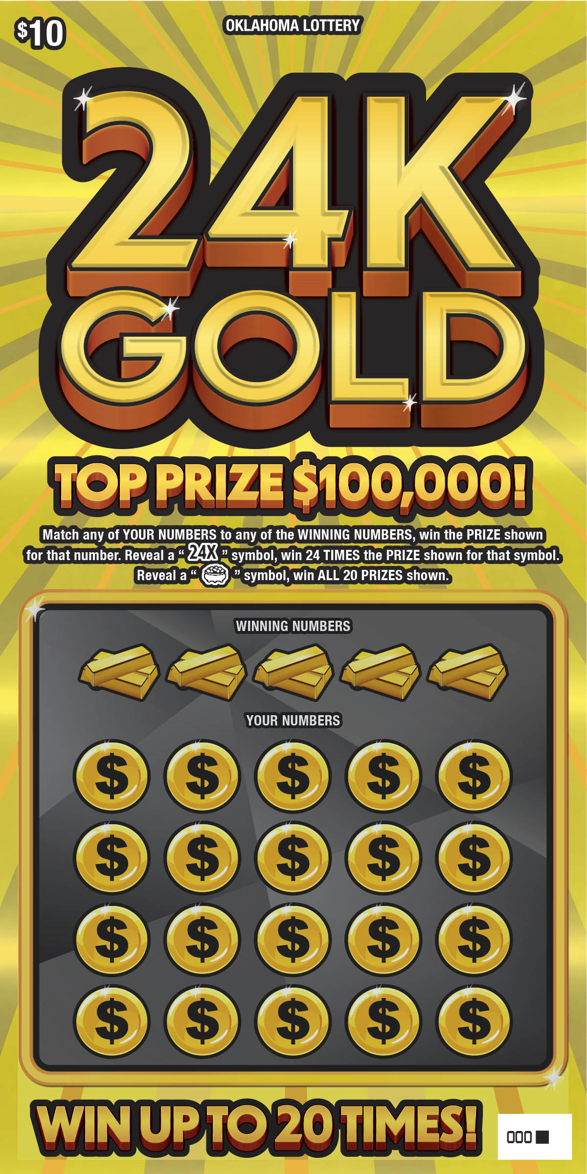 24K Gold scratcher ticket from Oklahoma Lottery